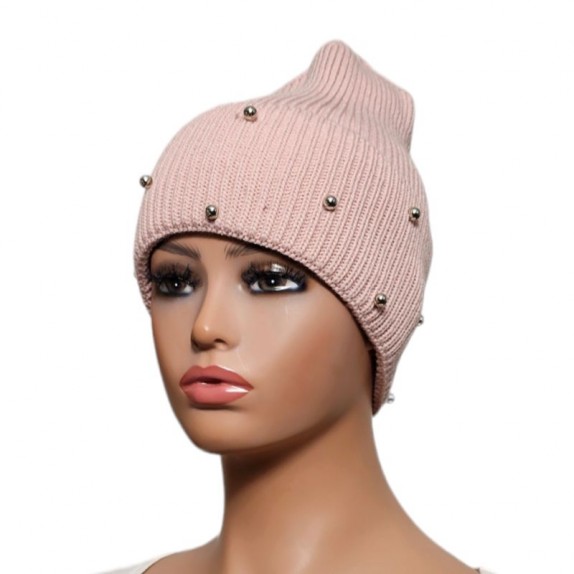 Ciepła czapka zimowa z perełkami Pegi różowa