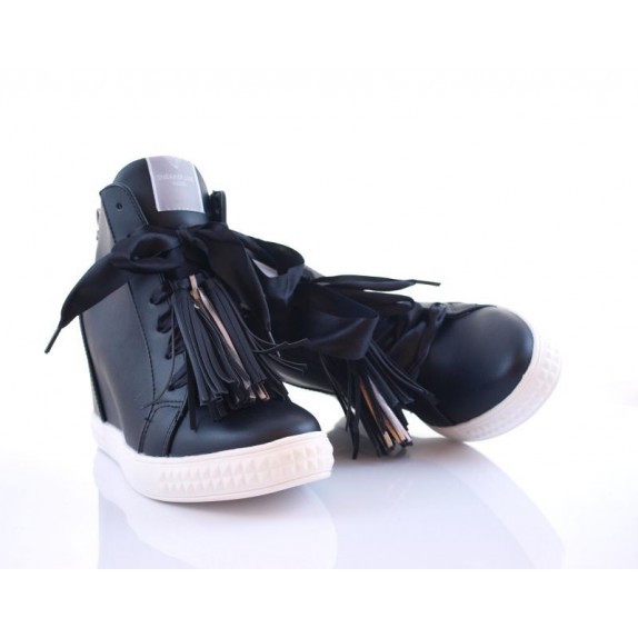 Sneakersy z frędzlami koturn Christine czarne