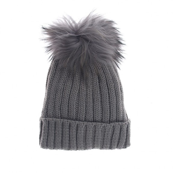 Czapka zimowa pompon duży Nicola szara