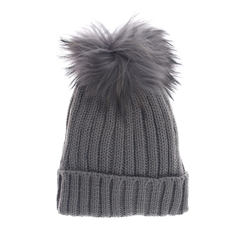 Czapka zimowa pompon duży Nicola szara