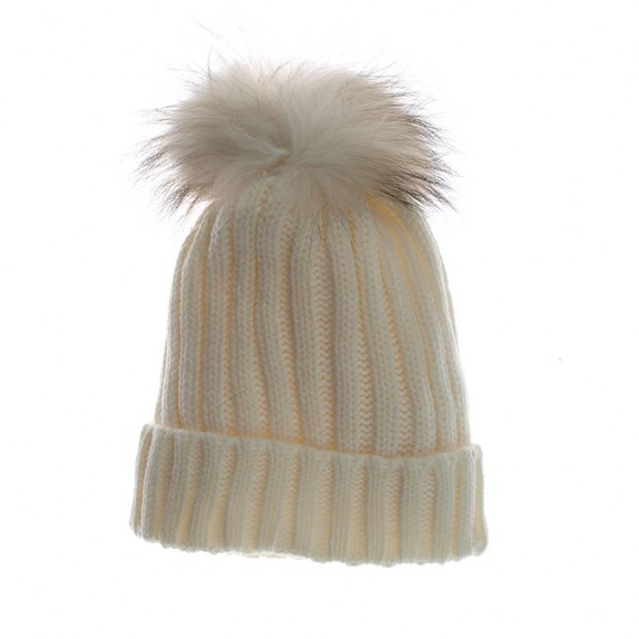 Czapka zimowa pompon duży Nicola kremowa