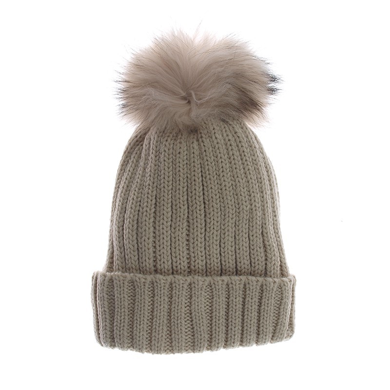 Czapka zimowa pompon duży Nicola beżowa