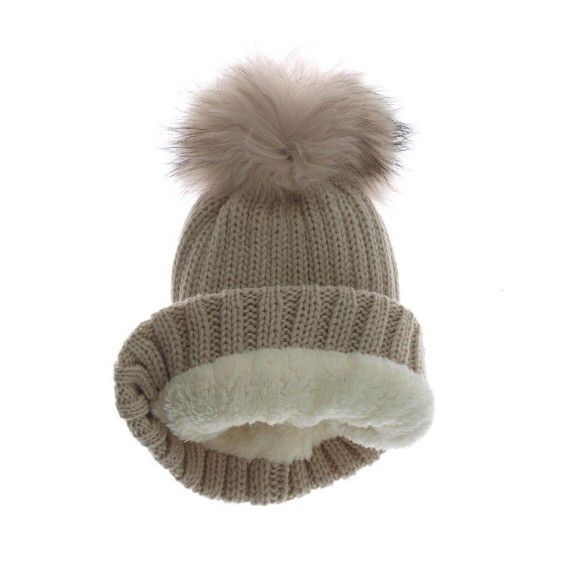 Czapka zimowa pompon duży Nicola beżowa